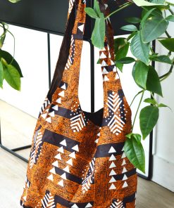 Tote Bag Wax – Motif Bogolan (Chocolat et rayures blanches)