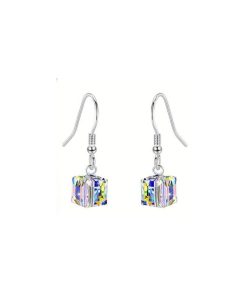 Boucles d&rsquo;oreilles cristal carré irisé