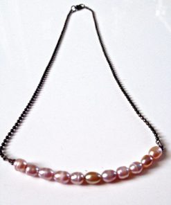 Collier ras de cou chaîne « canon de fusil » Perle d’eau douce