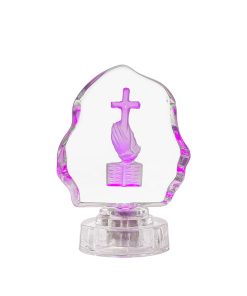 Luminous hand sculpture + crystal Christian cross