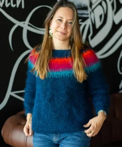 Le pull femme “Cork” fond Indigo | Kit à tricoter