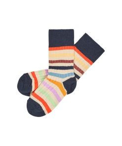 Socken gerippt, Stripes, Navy/Bunt